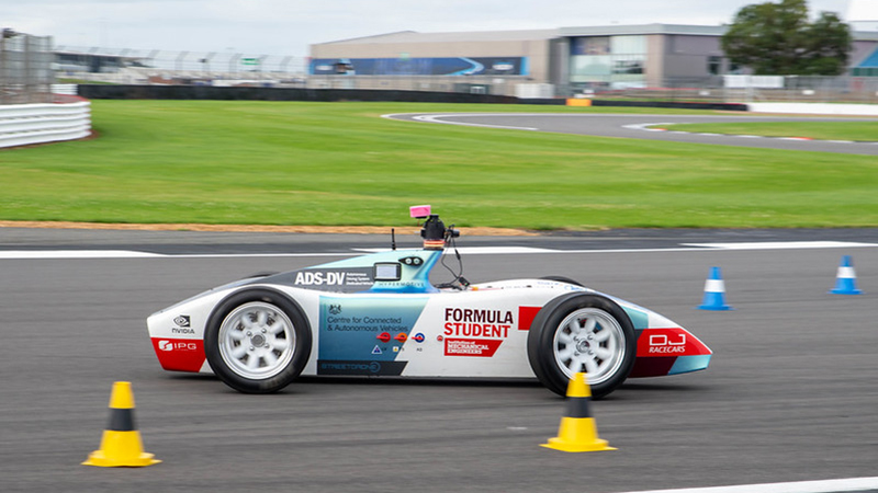 The FS AI ADS-DV autonomous car running at Silverstone